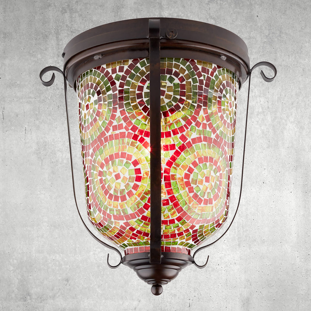 15.5" Anjelica Bullet-Shaped Red & Green Glass Ceiling Light