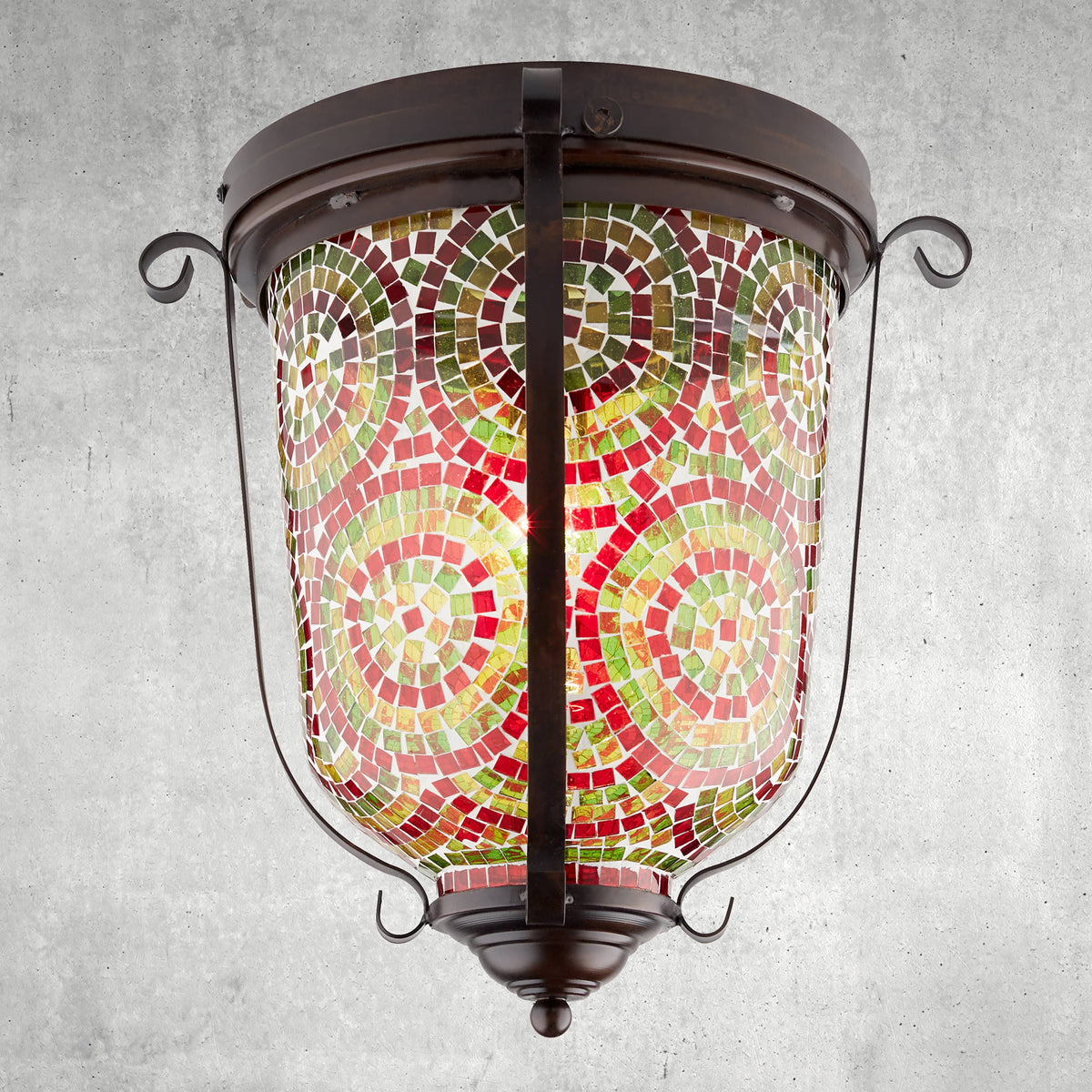 15.5" Anjelica Bullet-Shaped Red & Green Glass Ceiling Light