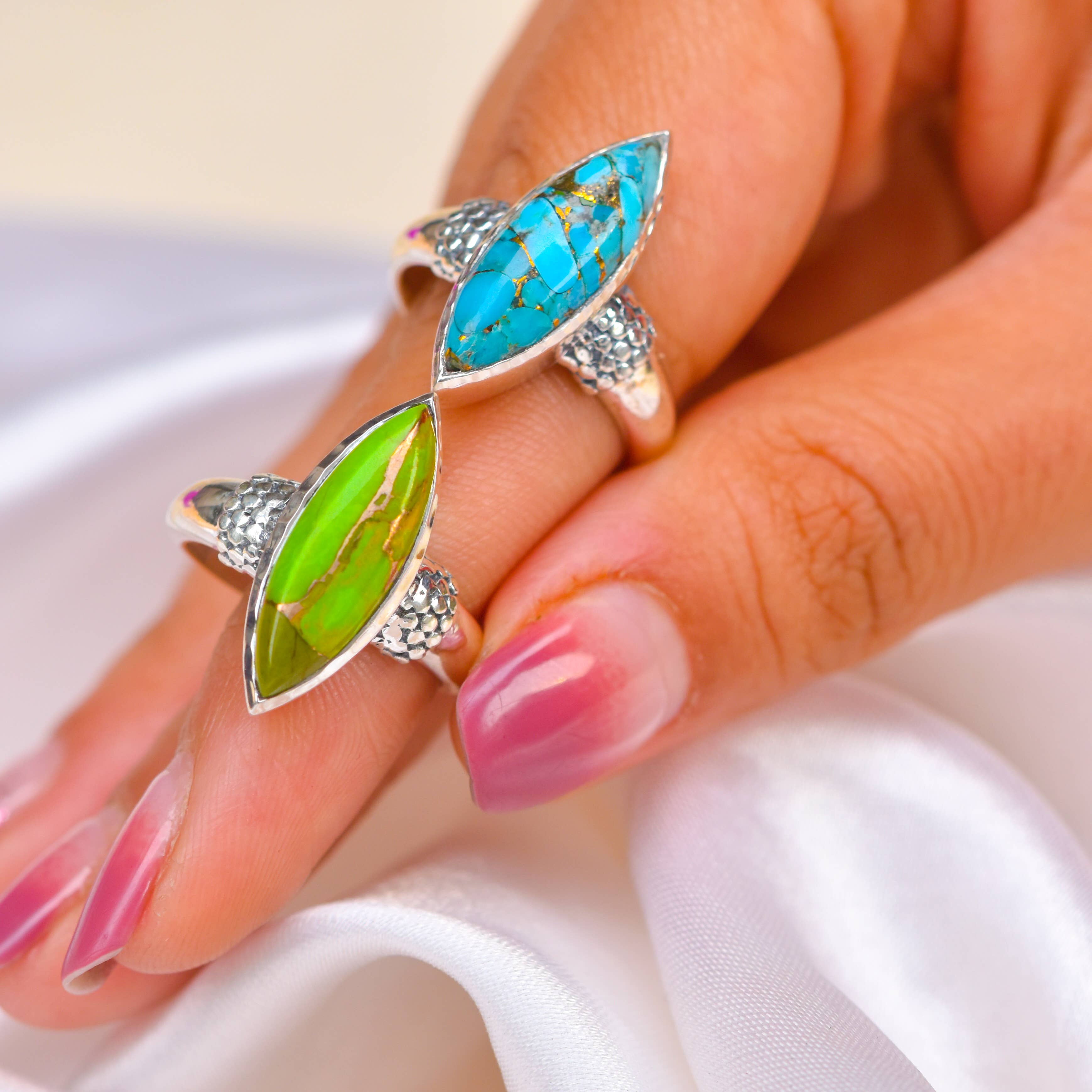 Green Copper Turquoise 925 Sterling Silver Ring Jewelry: 10