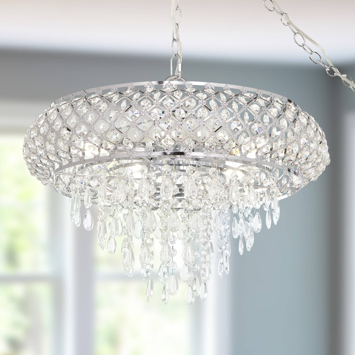 19" Chrome and Faceted Crystal Glam Chandelier
