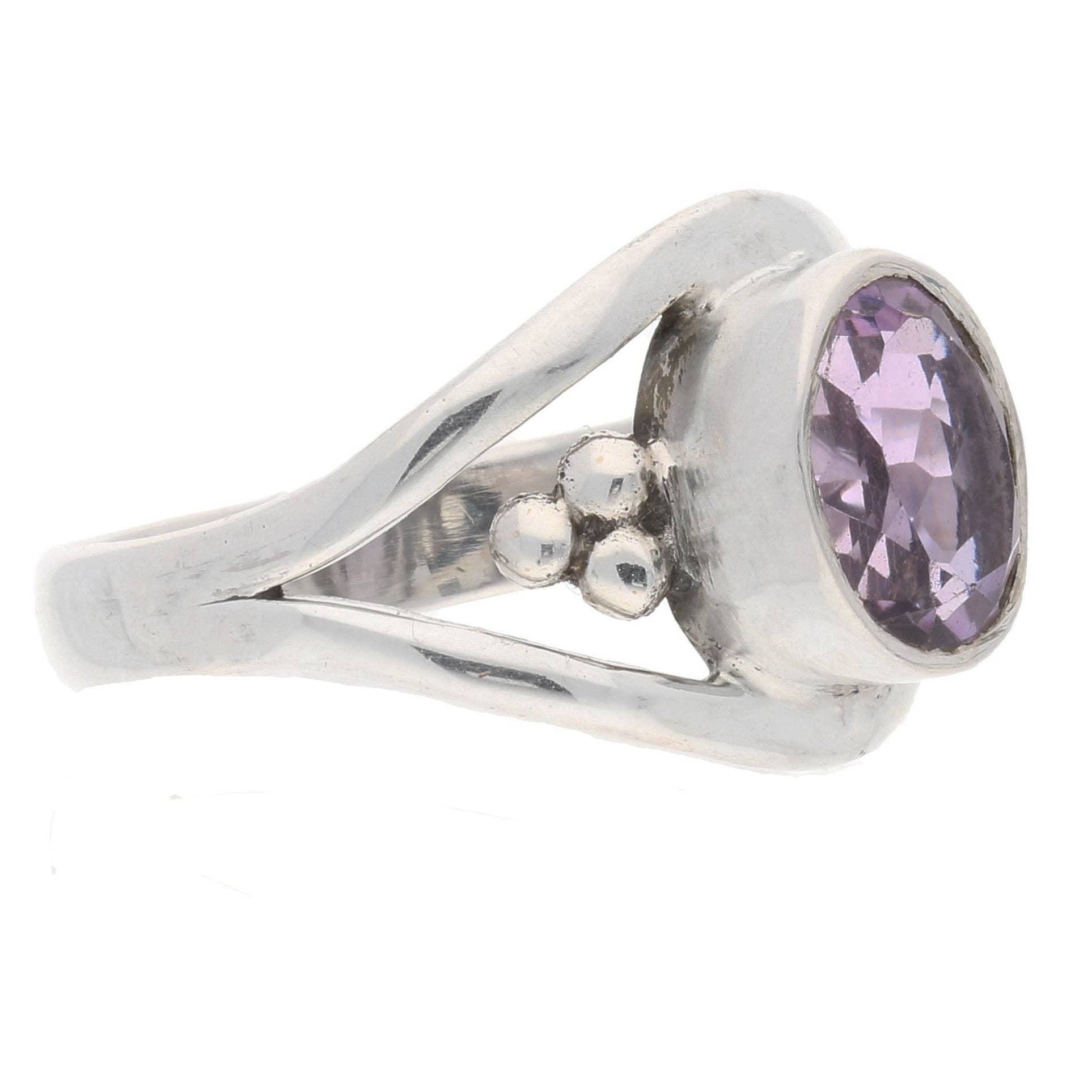 Amethyst Faceted Oval 7x9mm Genuine Gemstone Sterling Silver Ring: 7