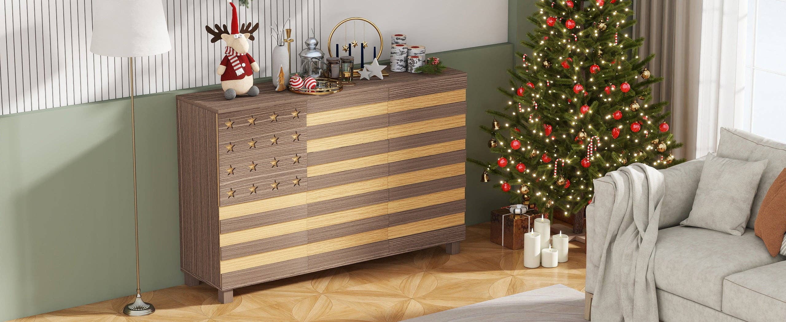 55" Buffet Sideboard Cabinet with Hand-Carved Detail