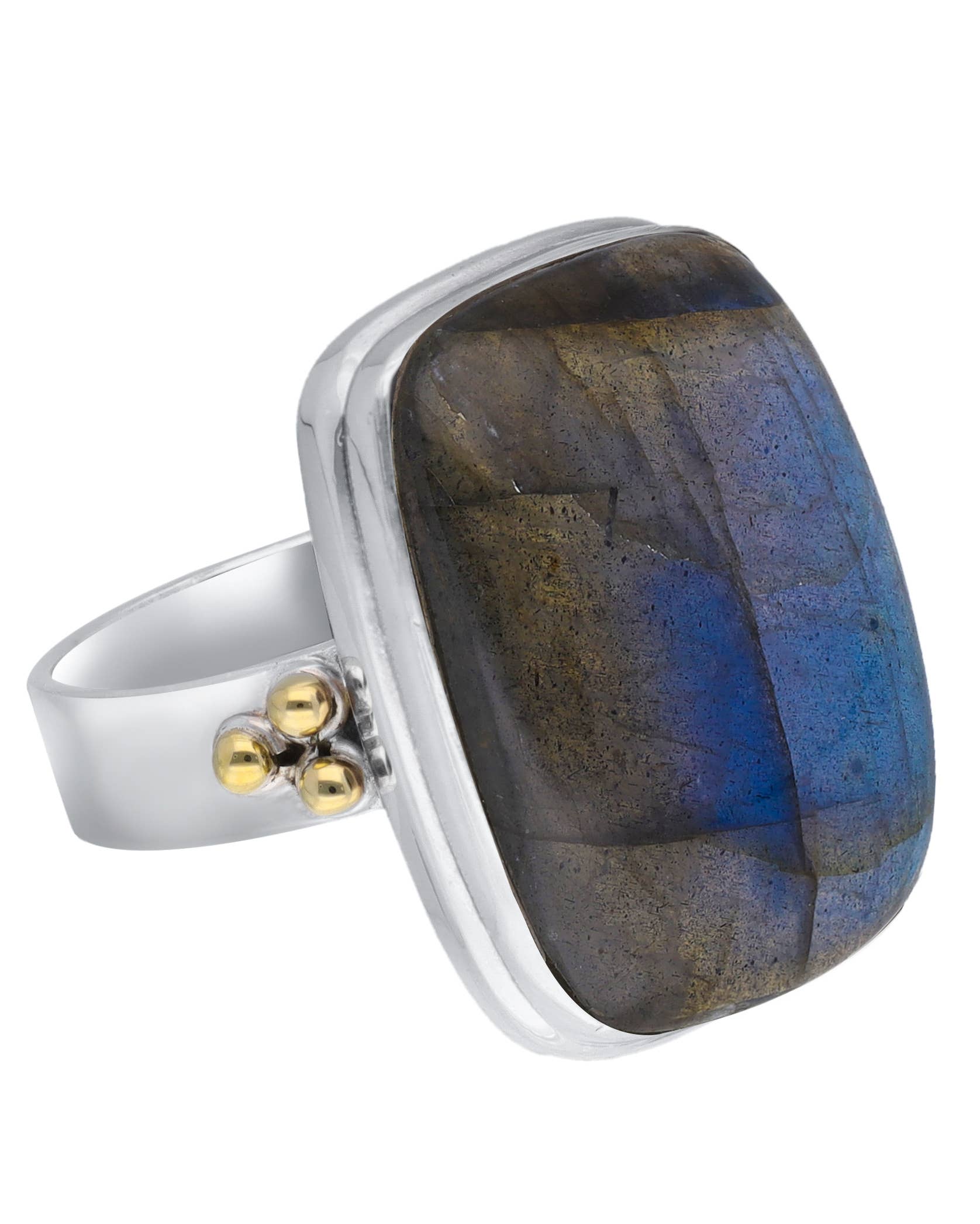 Labradorite 925 Sterling Silver Ring With Brass Accents: 7
