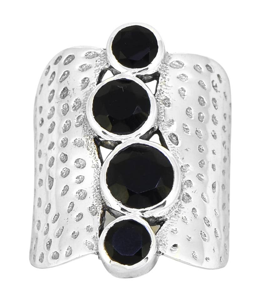 Black Onyx 925 Sterling Silver Hammered Statement Ring: 10