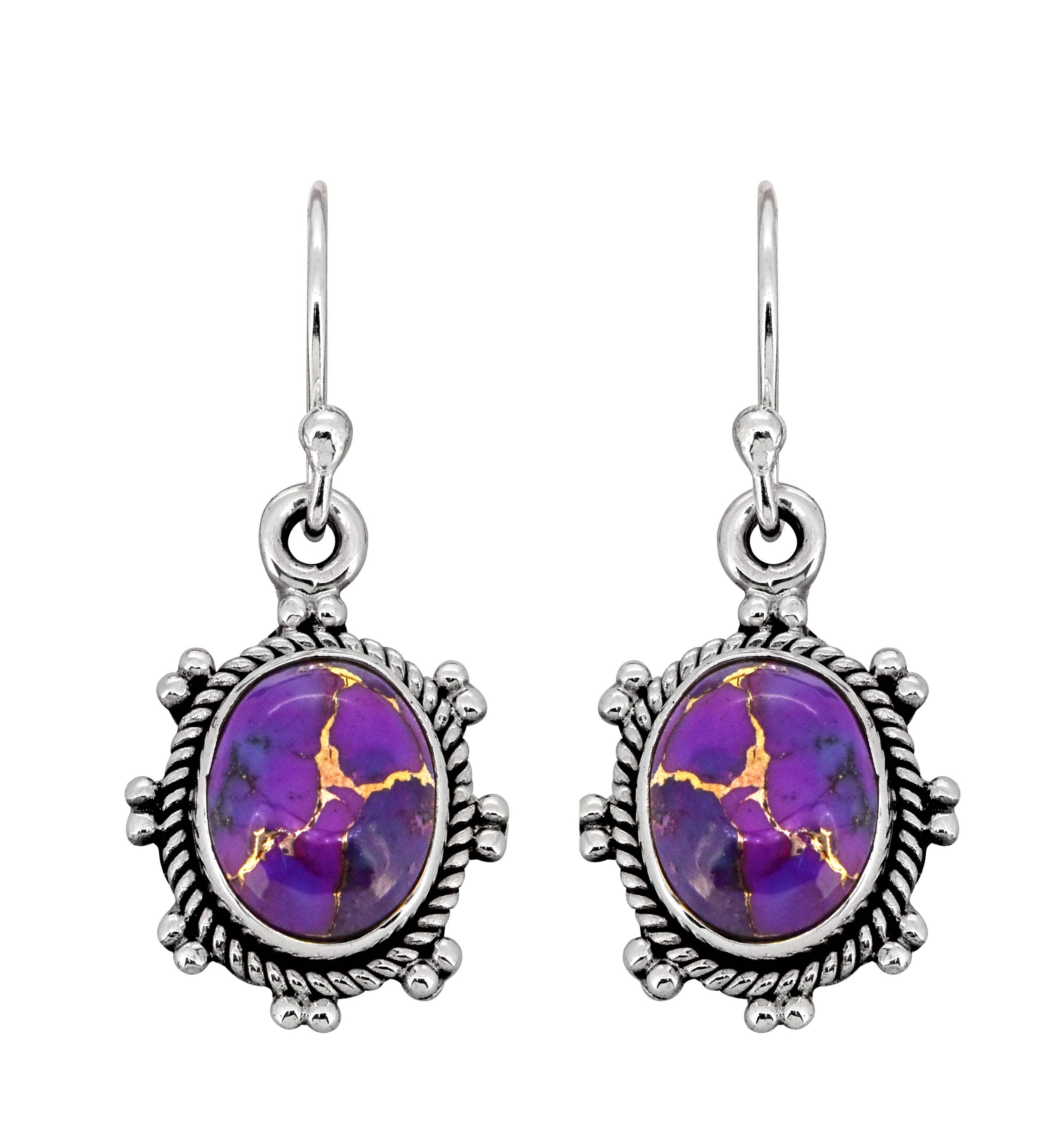 Purple Copper Turquoise 925 Sterling Silver Dangle Earrings