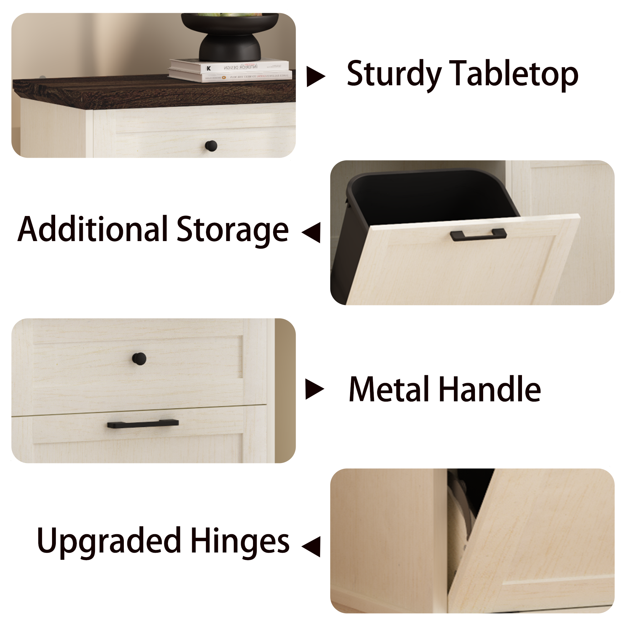 20 Gallon Double Tilt Out Trash Can Cabinet Freestanding Trash Bin Cabinet Wood Garbage Recycling Cabinet with Hideaway Drawer Pet Proof Trash Can Holder for Kitchen Living Room, Antique White: Default