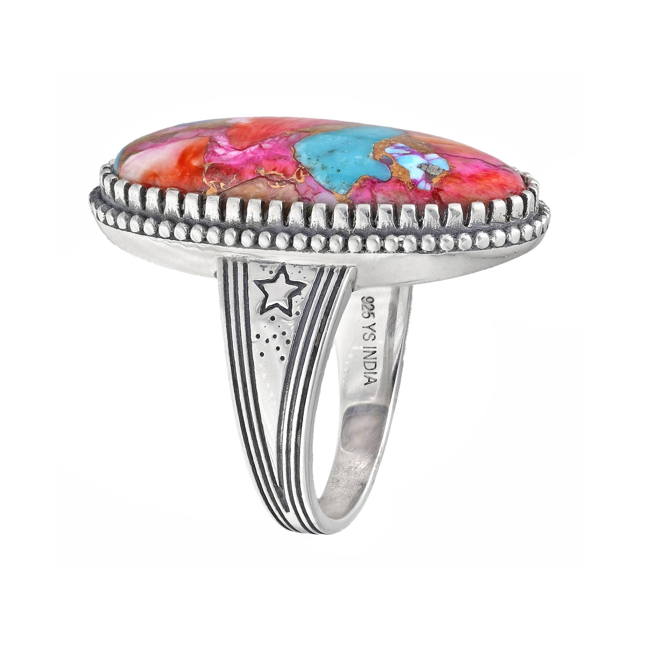 Oyster Copper Turquoise 925 Sterling Silver Statement Rings: 7