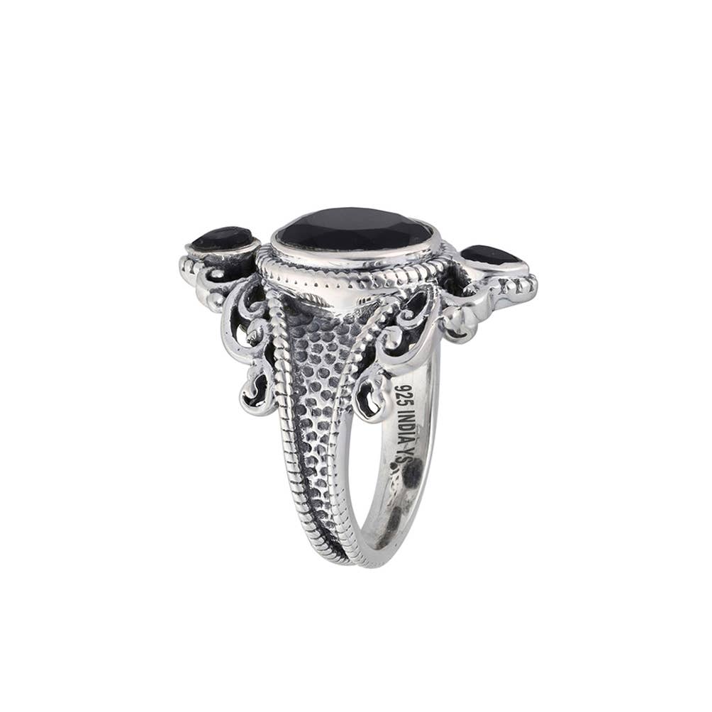 925 Silver Midnight Sovereign Ornate Black Onyx Ring: 9