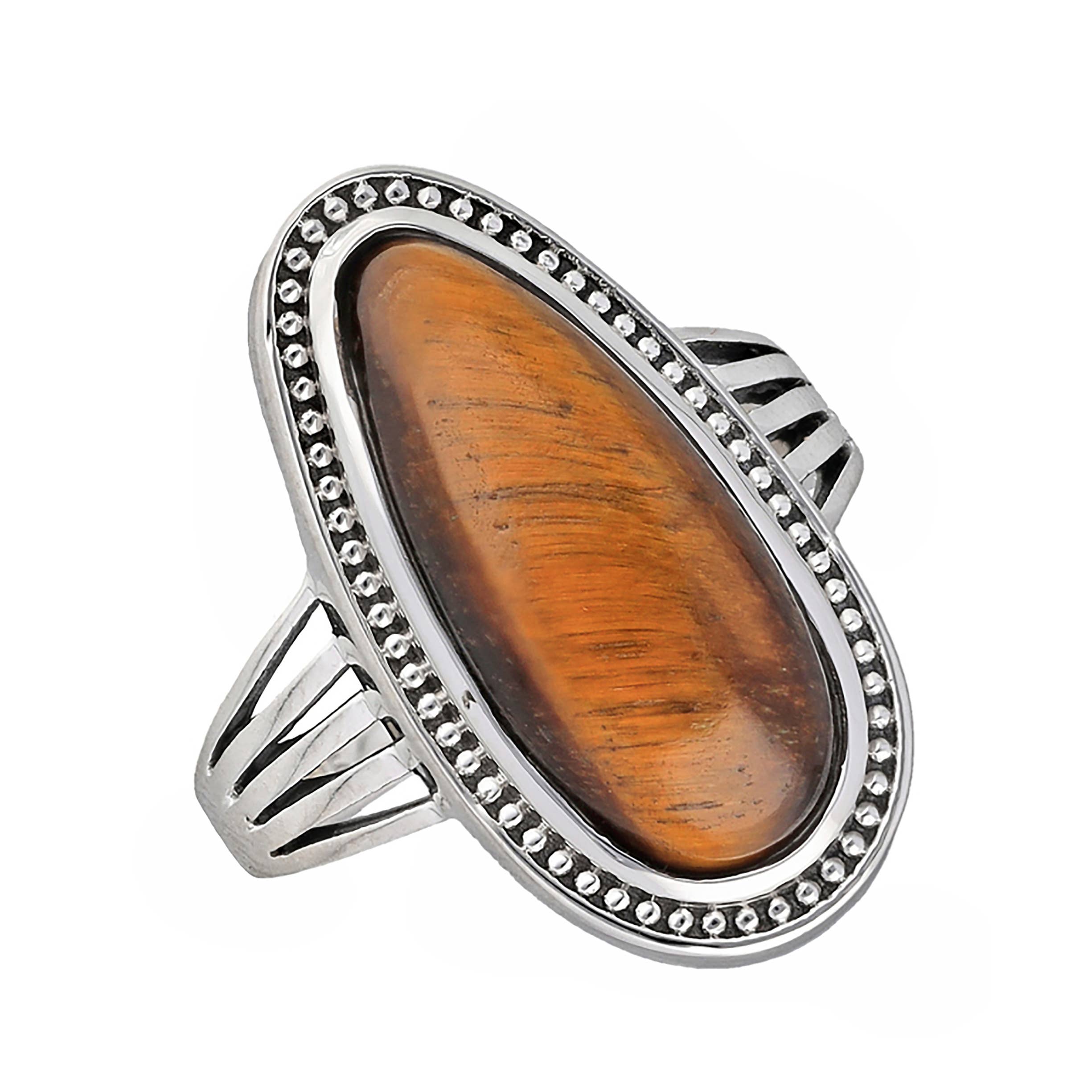 Bohemian Oval Tiger's Eye Sterling Silver Statement Ring: 8