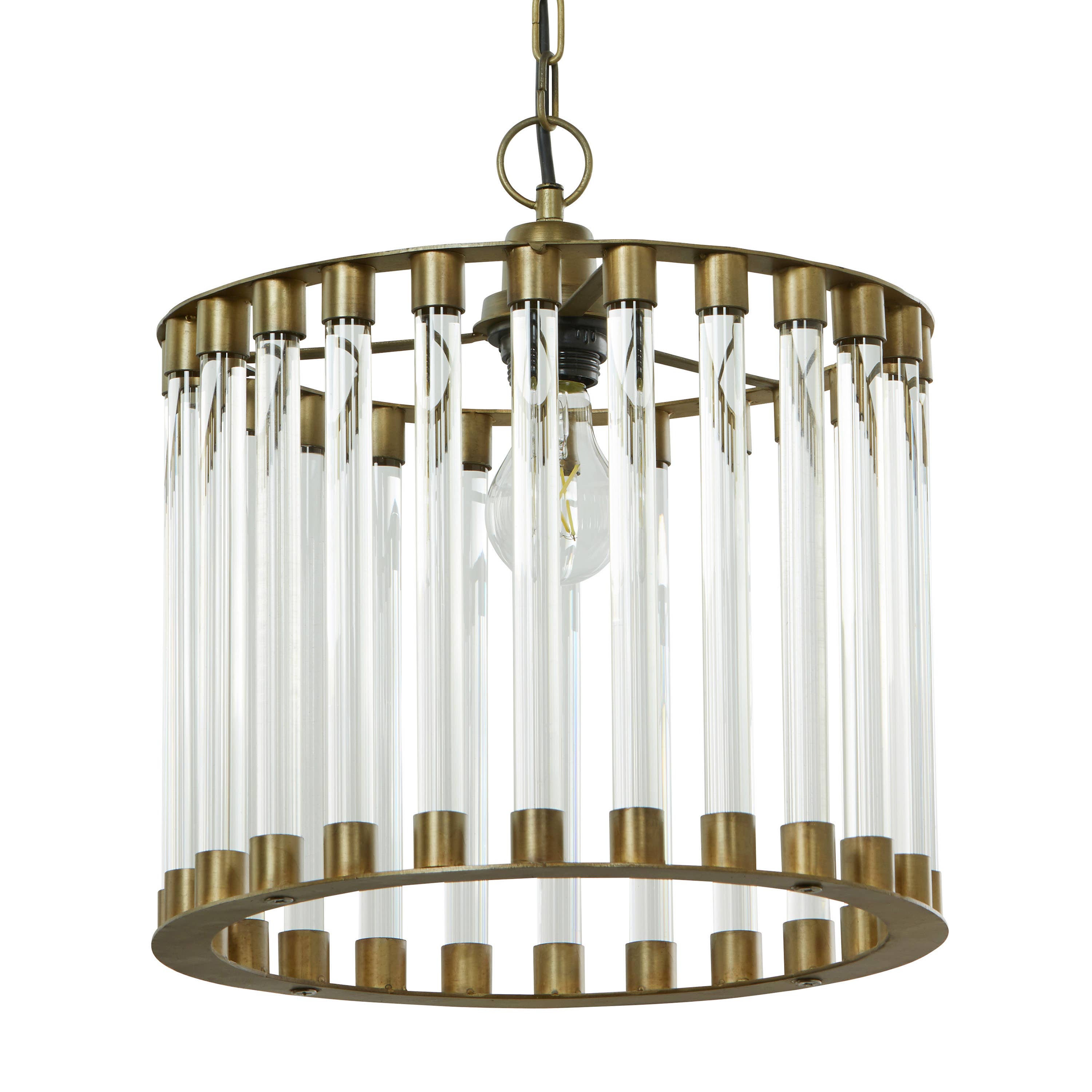 13"W Clear & Gold Glass and Metal Pendant Light