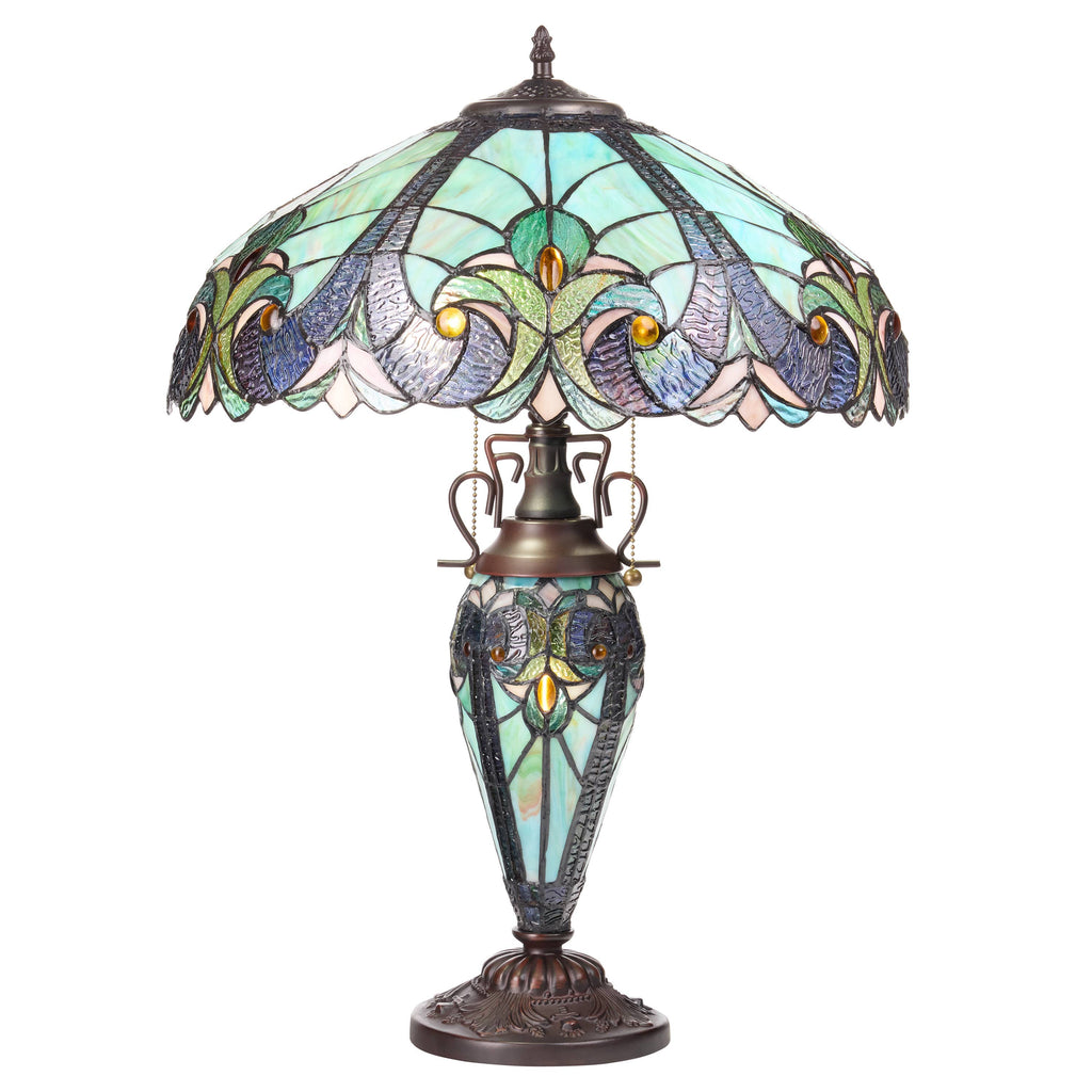24.5"H Double Lit Teal Bowl Shade Stained Glass Table Lamp