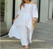 White L women's simple style round neck 3/4 length sleeve solid color holiday street