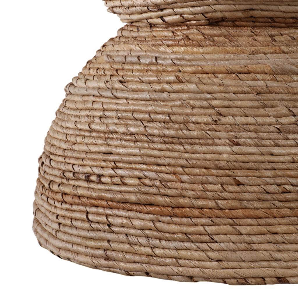 End Table - Brown Wood Woven Banana Leaf Design, 18 in.