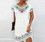 All White XL women's regular dress basic v neck printing short sleeve flower above knee daily