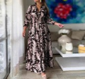 Private Model MY14 All Black L women's a-line skirt classic style v neck long sleeve plant maxi long dress daily