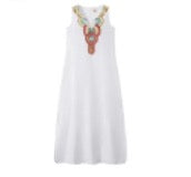 White M women's a line skirt bohemian v neck slit sleeveless geometric maxi long dress daily