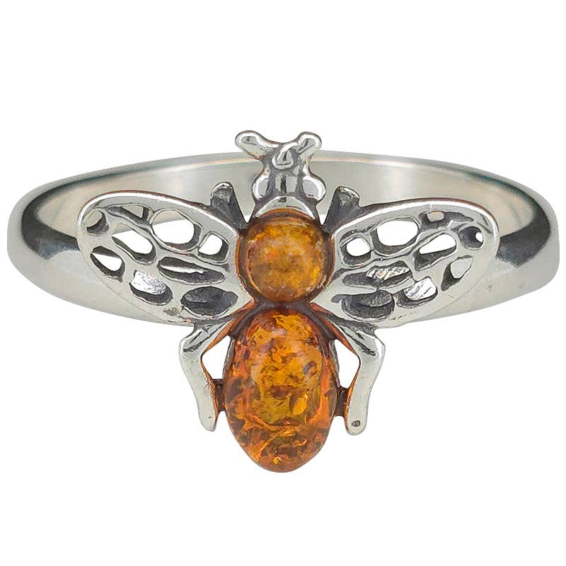 Amber Sterling Silver Bee Ring: 8