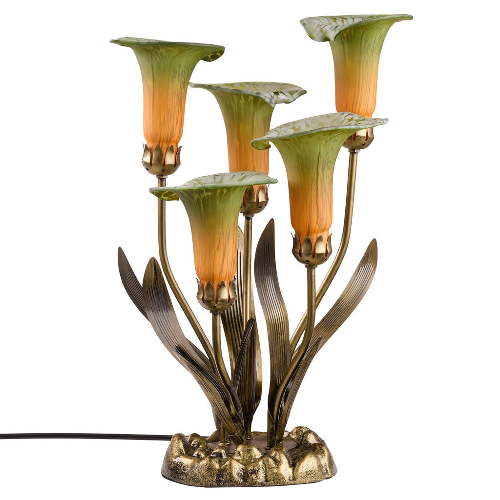 20"H Green Hand Blown Glass 5 Calla Lily Uplight Table Lamp