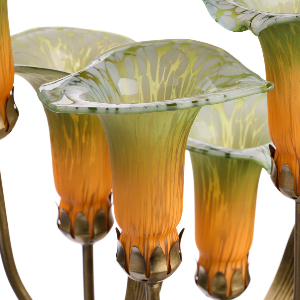 20"H Green Hand Blown Glass 5 Calla Lily Uplight Table Lamp
