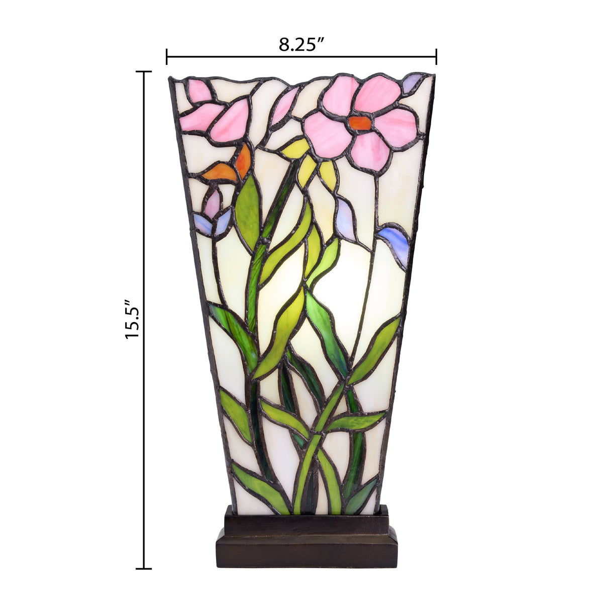 15.5" Floral Stained Glass Vase-Shaped Table Lamp