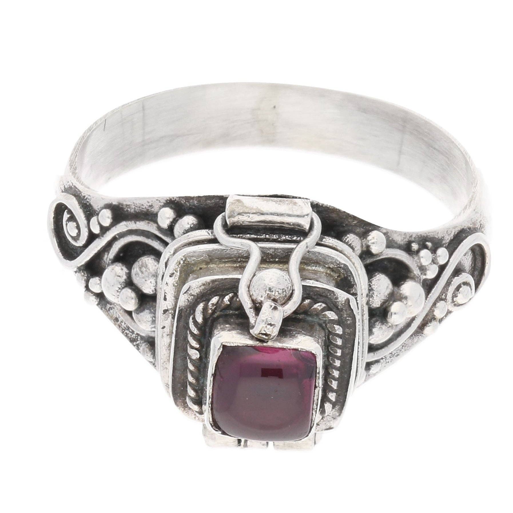 Sterling Silver Square Gemstone Poison Box Locket Ring: Blue Lapis / 9