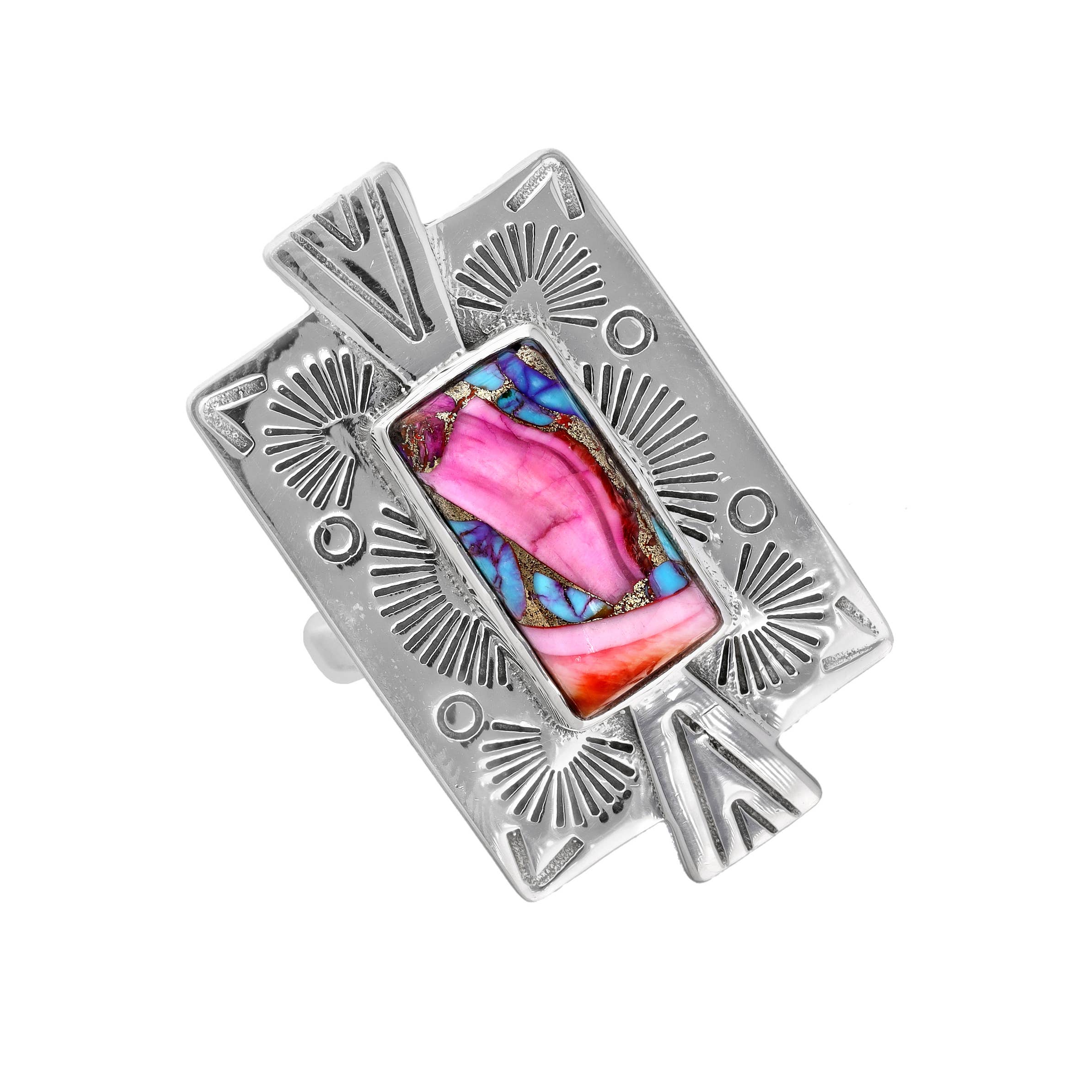 Pink Oyster Copper Turquoise Sterling Silver Statement Ring: 7
