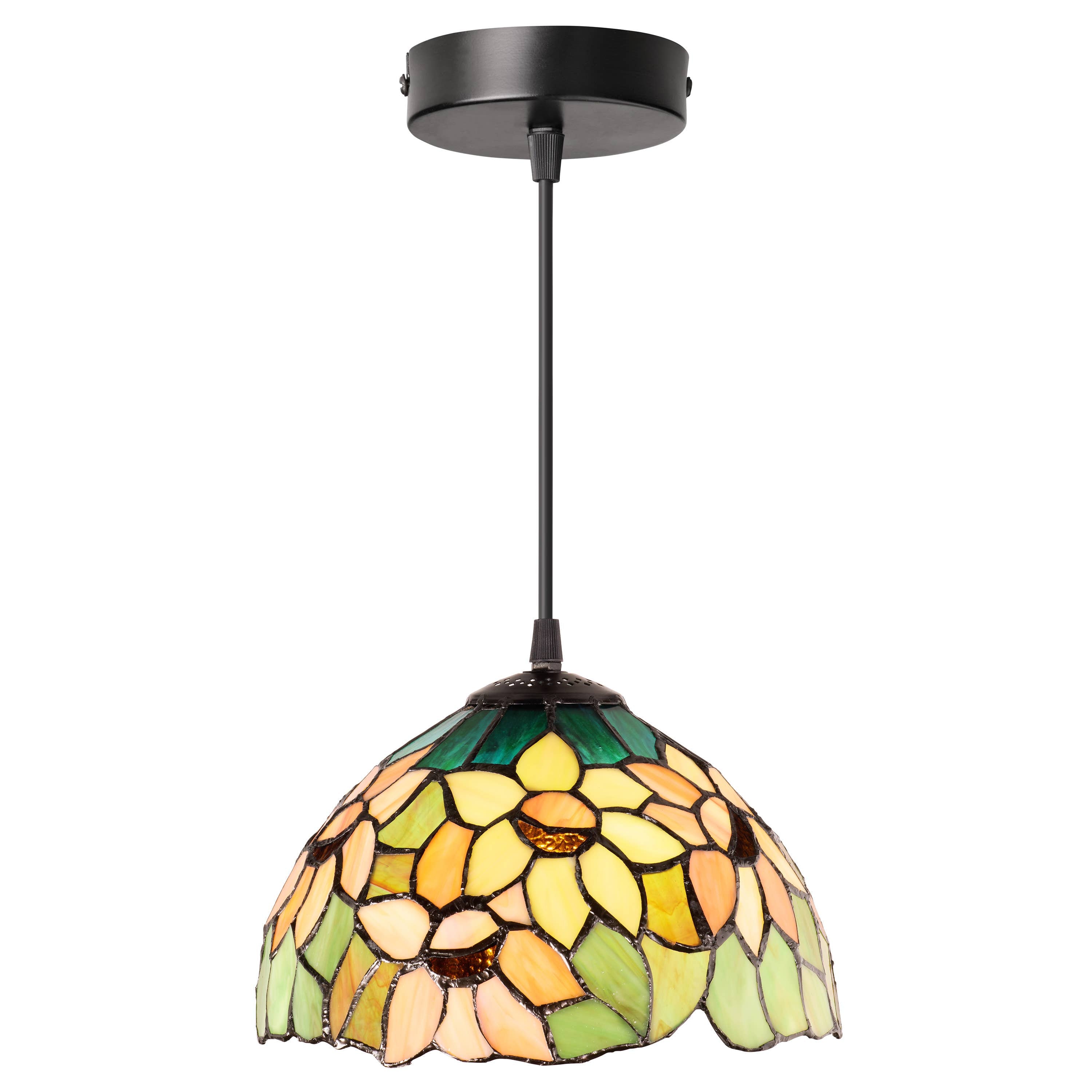 10"W Yellow Sunflowers Stained Glass Dome Shade Pendant