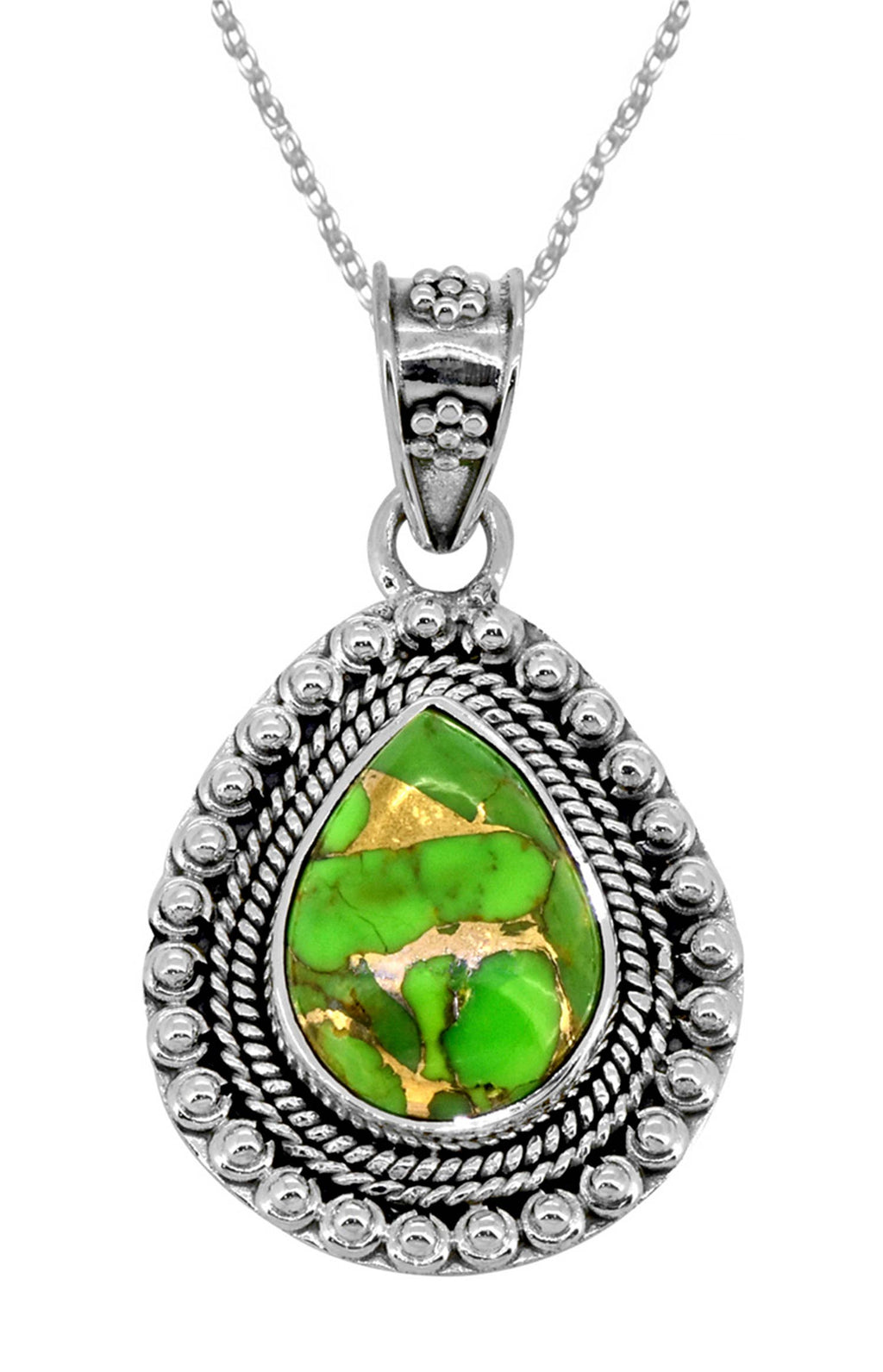 Green Copper Turquoise 925 Sterling Silver Chain Pendant