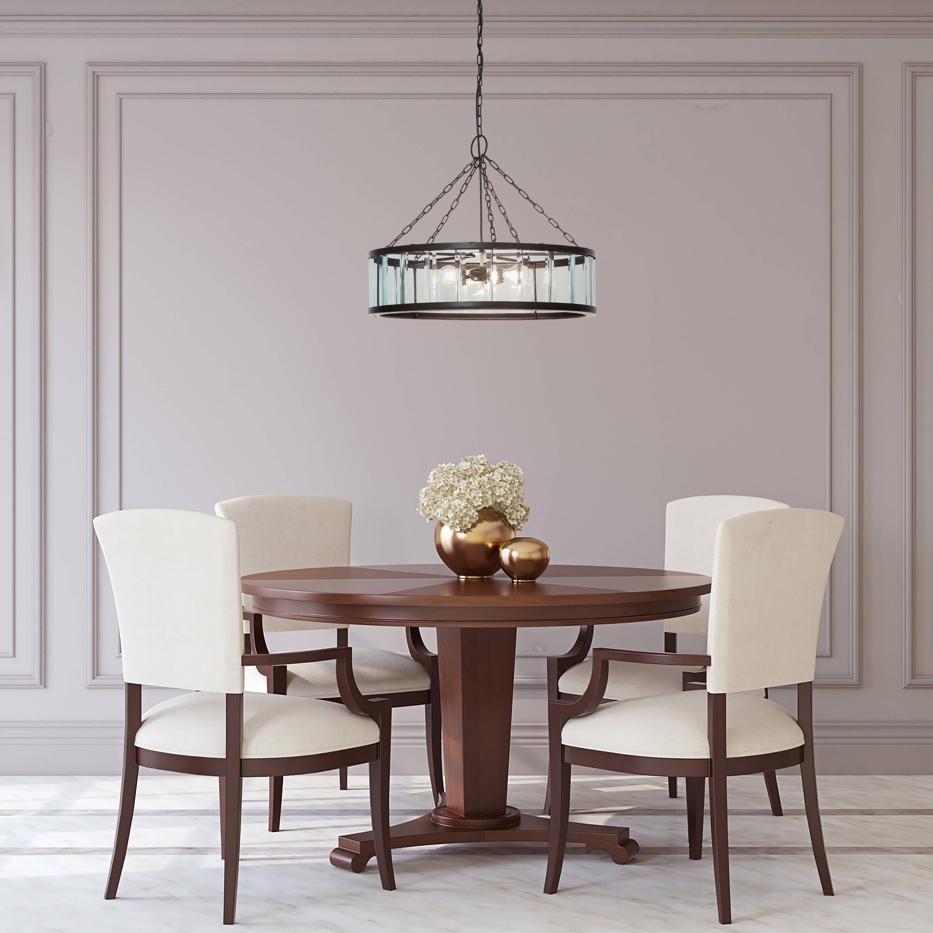 25"W 3-Light Black Metal and Glass Hanging Pendant Lamp