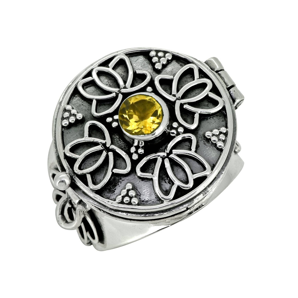 925 Sterling Silver Citrine Flower Style Statement Ring: 8