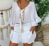 White M Women's Regular Dress Vacation Streetwear Round Neck 3/4 Length Sleeve Solid Color Short Mini Dress Holiday