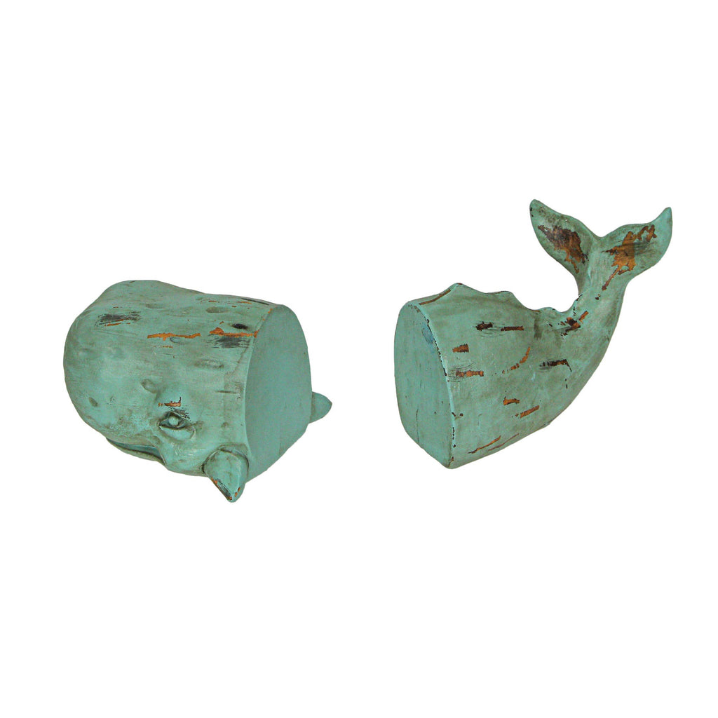 Resin Verdigris Whale Bookends Bookshelf Décor