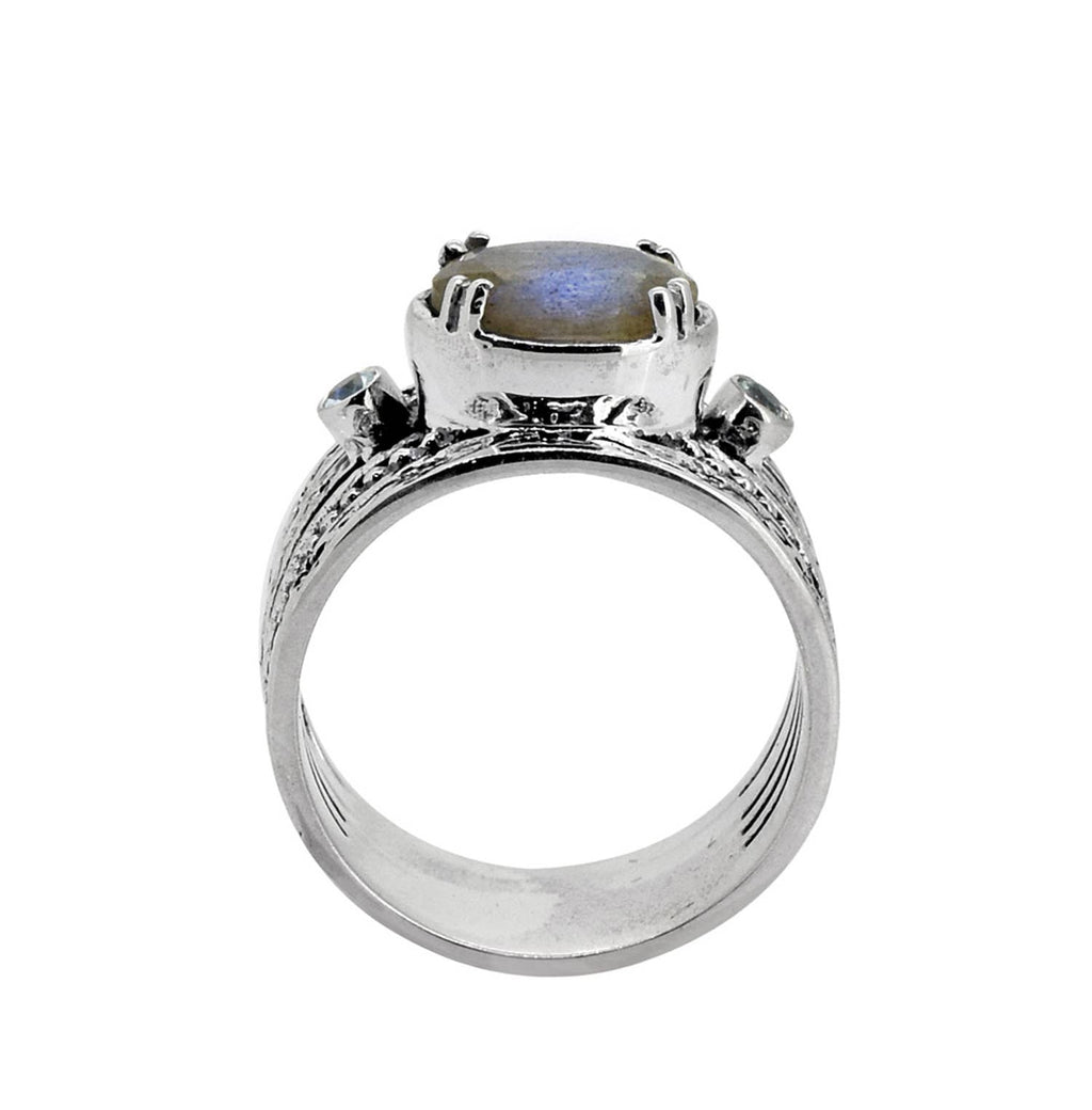 Labradorite & Swiss Blue Topaz Sterling Silver Antique Ring: 7