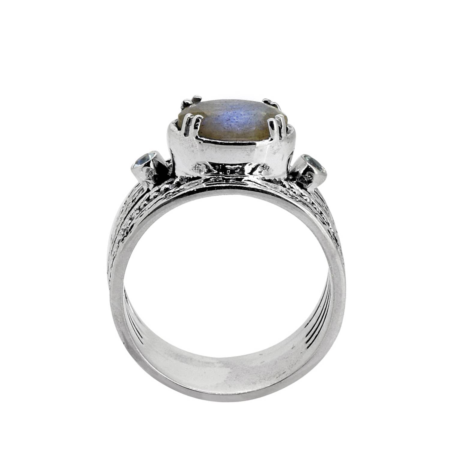 Labradorite & Swiss Blue Topaz Sterling Silver Antique Ring: 7