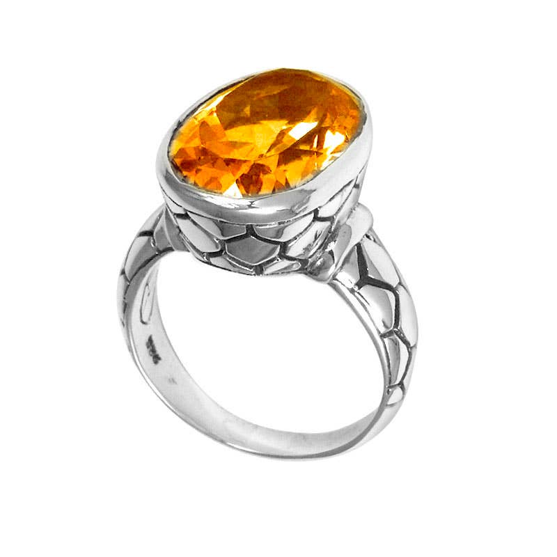 Sterling Silver & Citrine Ring - Size 7 - Kulit Ular