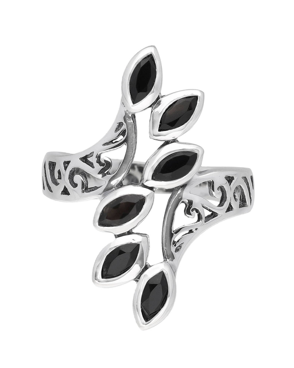 Black Onyx 925 Sterling Silver Leaf Design Ring: 7