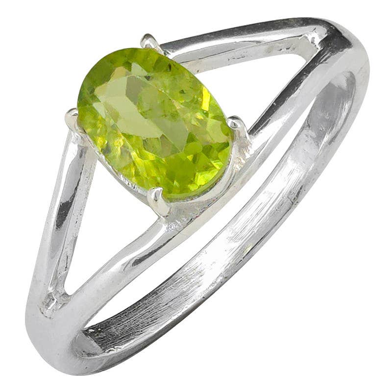 Open Faceted Oval Peridot Sterling Silver Ring: 5