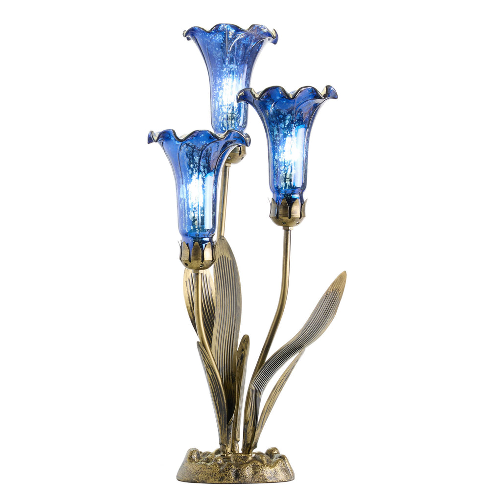21" 3-Light Blue Mercury Glass Lily Table Lamp