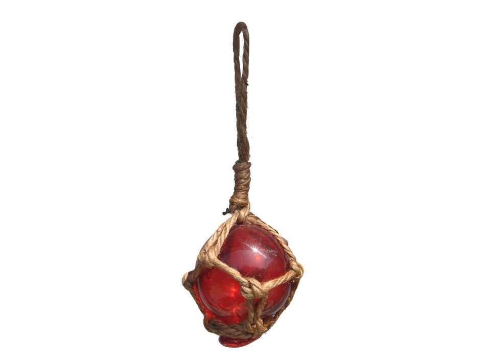 Red Japanese Glass Ball Fishing Float With Brown Netting Decoration 2"