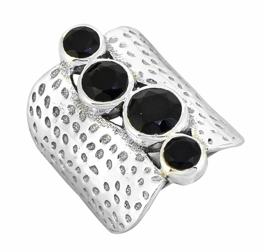 Black Onyx 925 Sterling Silver Hammered Statement Ring: 9