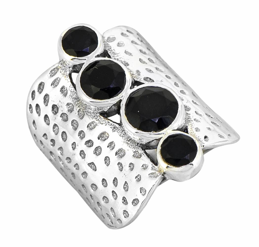 Black Onyx 925 Sterling Silver Hammered Statement Ring: 7