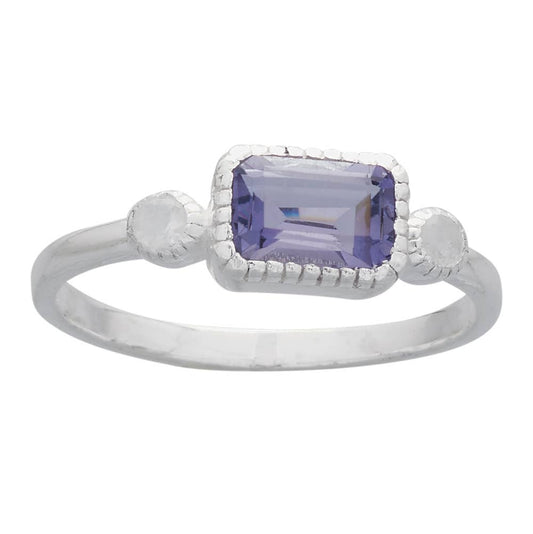 Tanzanite and Rainbow Moonstone Sterling Silver Ring: 6