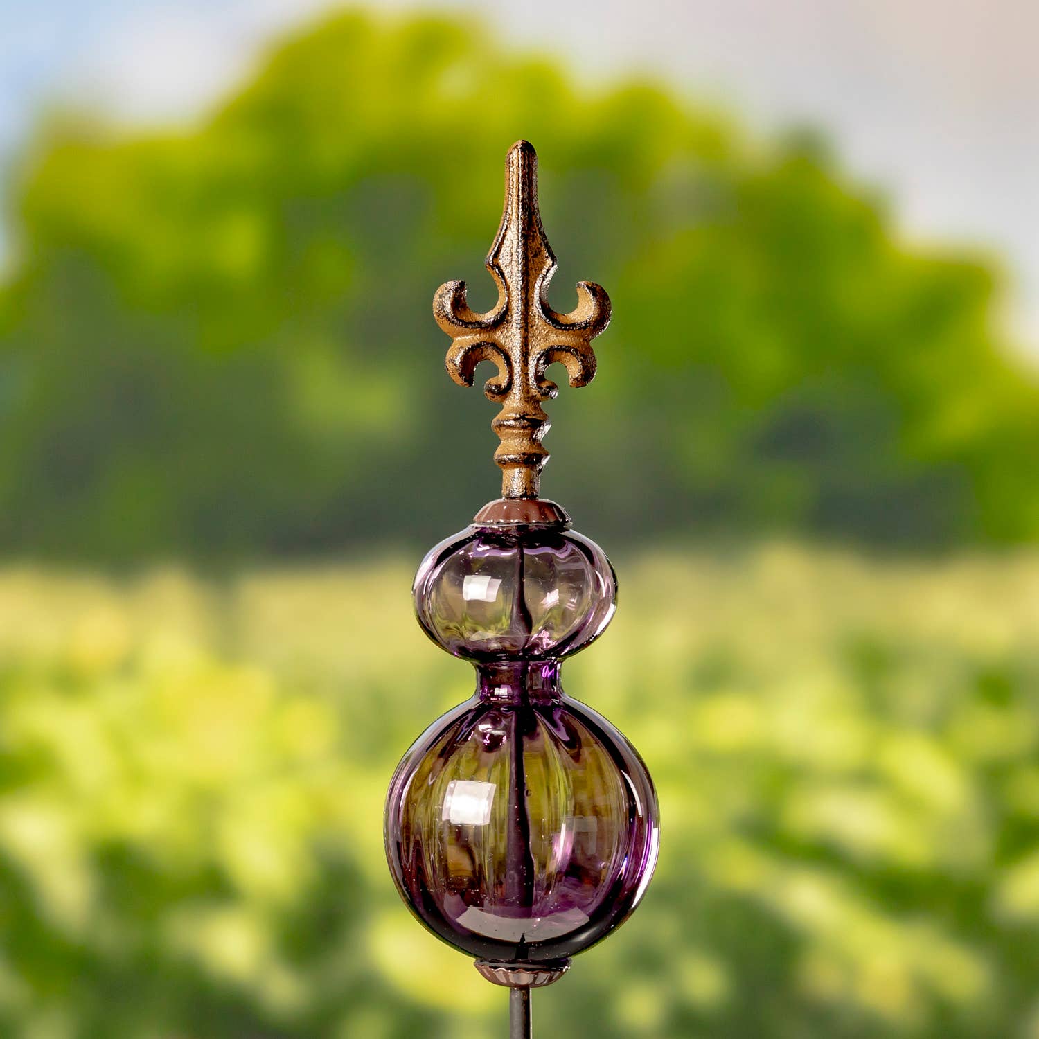55" Tall Glass Globe Iron Garden Stake- 6 Assorted