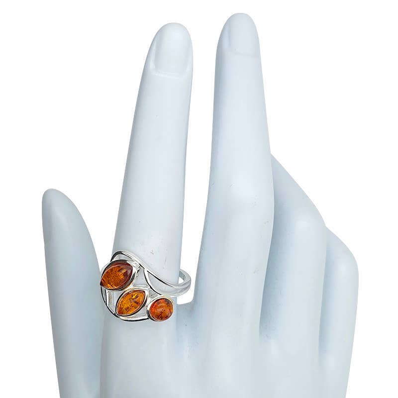 Cognac Amber Sterling Silver Ring: 7