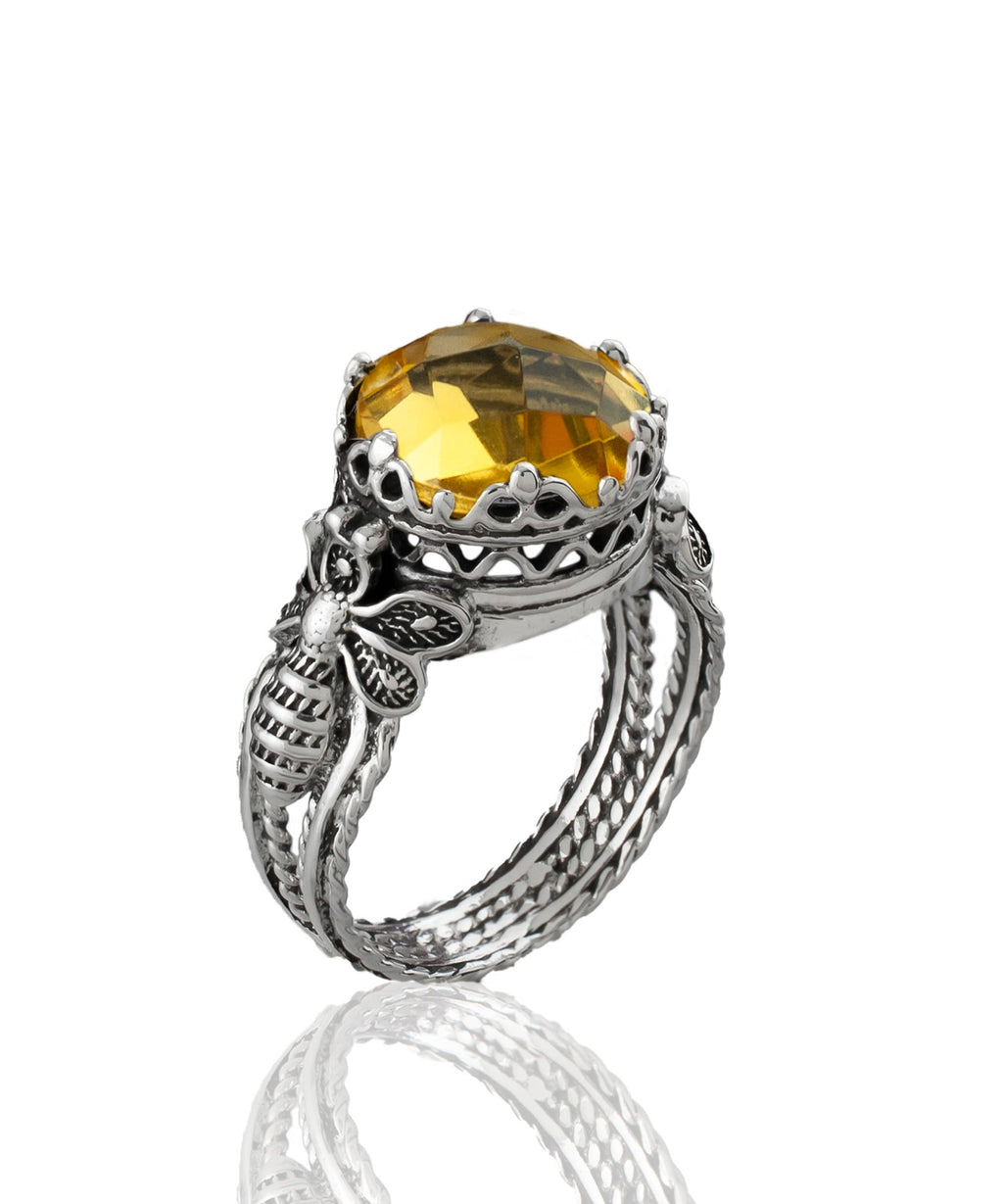 Art Bee Detailed Citrine Women Silver Ring: 7