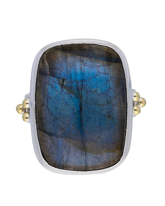 Labradorite 925 Sterling Silver Ring With Brass Accents: 7