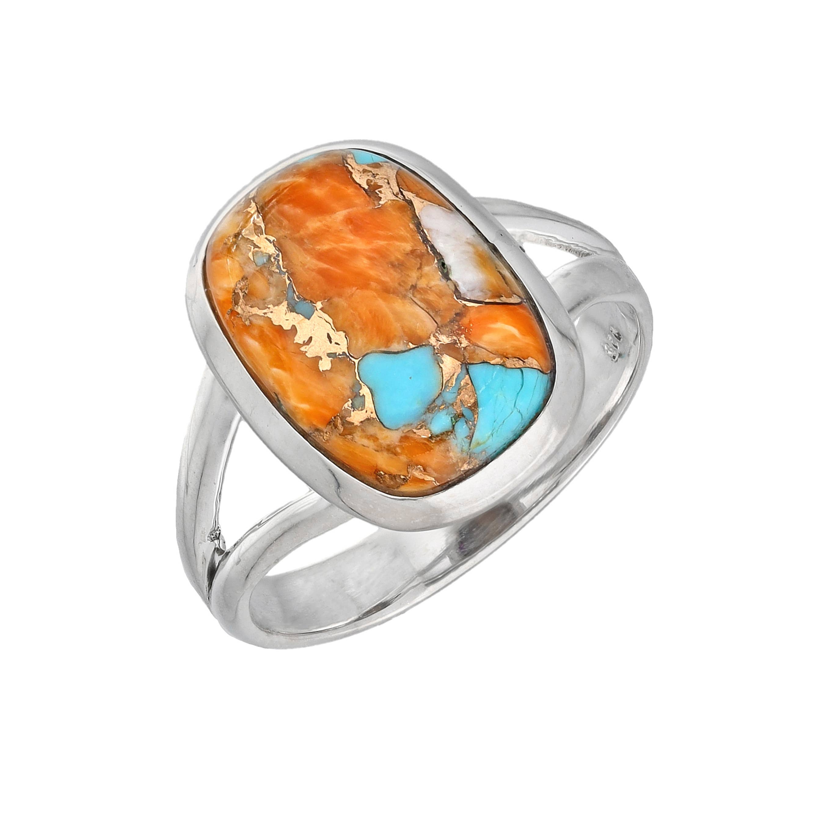 Sterling Silver Oyster Copper Turquoise Statement Ring: 9