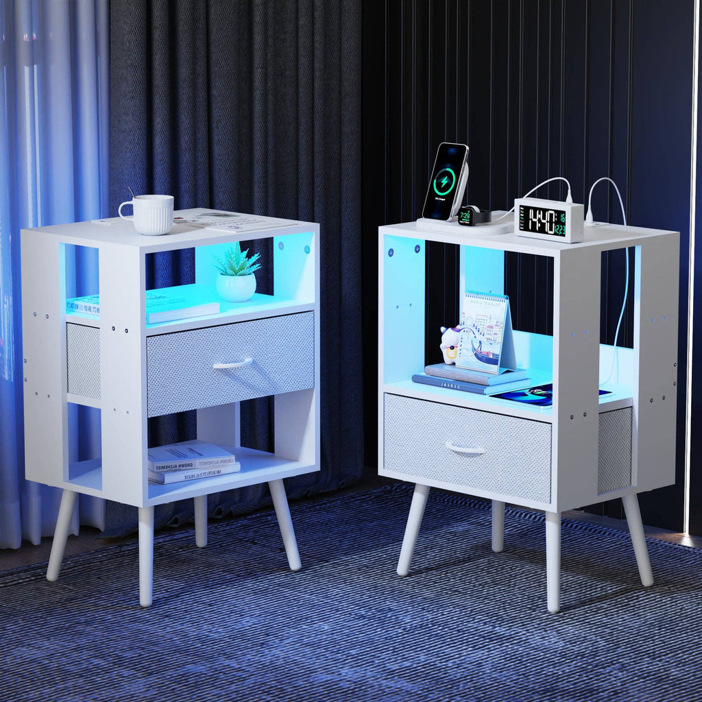 2-Pack Modern Nightstand with Charging Station, White: Default