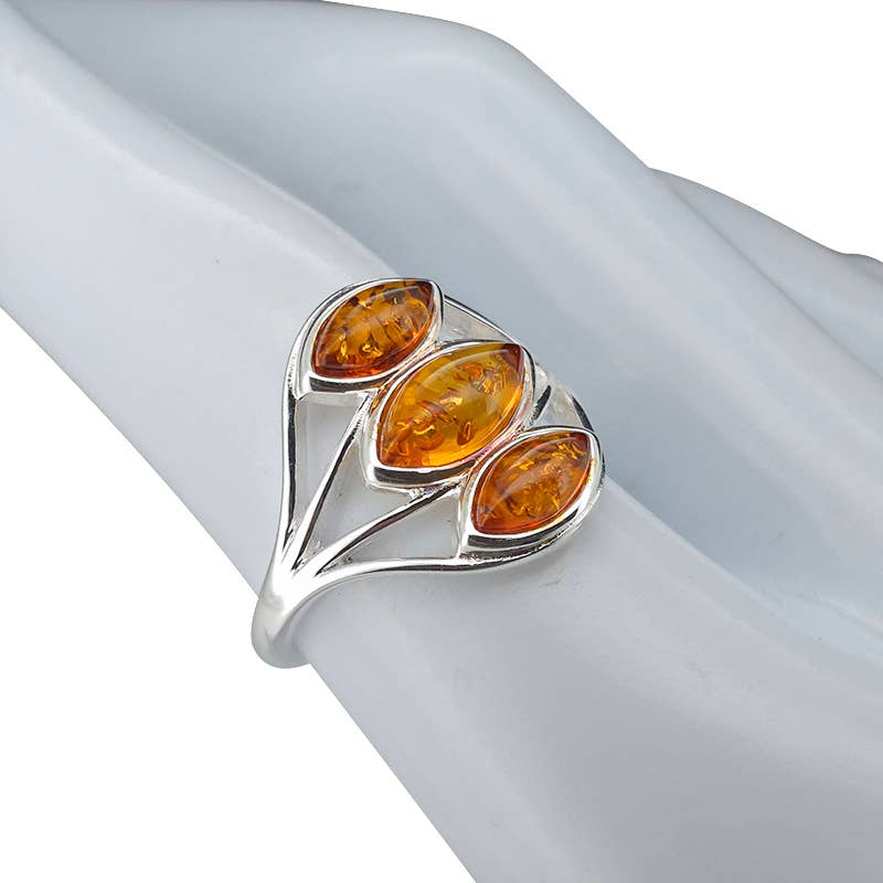 Cognac Amber Sterling Silver Ring: 8