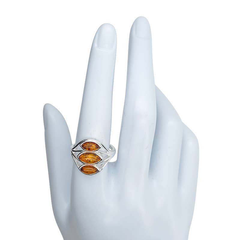Cognac Amber Sterling Silver Ring: 8